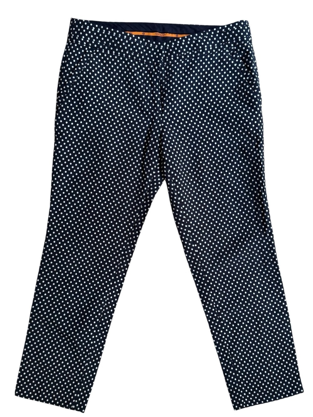 Tory Burch Navy White Polka Dot Ankle Cropped Trousers Sz 8